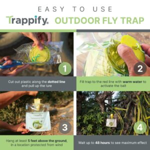 Trappify Fly Trap Bag Pre-Baited Disposable: Outdoor Hanging Wasp Traps, Fly Swatter, Fly Catcher, Waterproof, Attracts Various Flies (4 Pack)