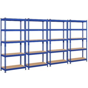 topeakmart 4 pcs 5-tier utility shelves, metal storage shelves garage shelving unit adjustable garage storage shelves storage racks heavy duty shed shelving- blue, 27.5 x 12 x 60 inch