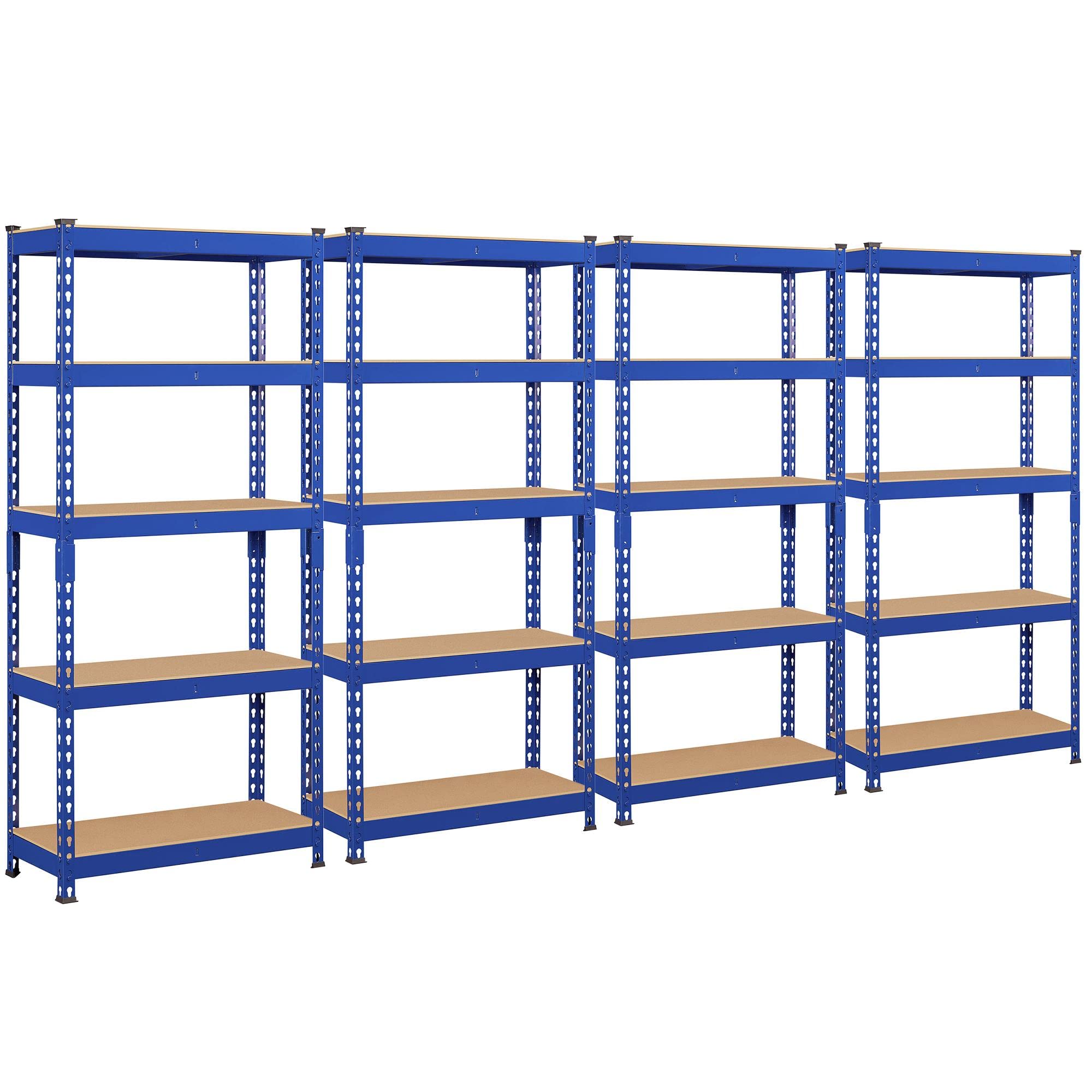 Topeakmart 4 PCS 5-Tier Utility Shelves, Metal Storage Shelves Garage Shelving Unit Adjustable Garage Storage Shelves Storage Racks Heavy Duty Shed Shelving- Blue, 27.5 x 12 x 60 Inch