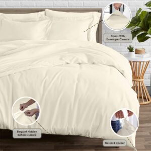 Pizuna Pure 100% Cotton Queen Duvet Cover Set, 600 Thread Count Long Staple Cotton Crisp Sateen Weave with Button Closure (Combed New Ivory Cotton Duvet Cover Queen)