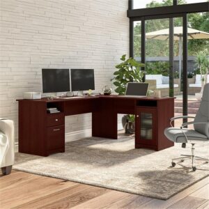 Bush Furniture Cabot 72W L Shaped Computer Desk with Storage in Harvest Cherry