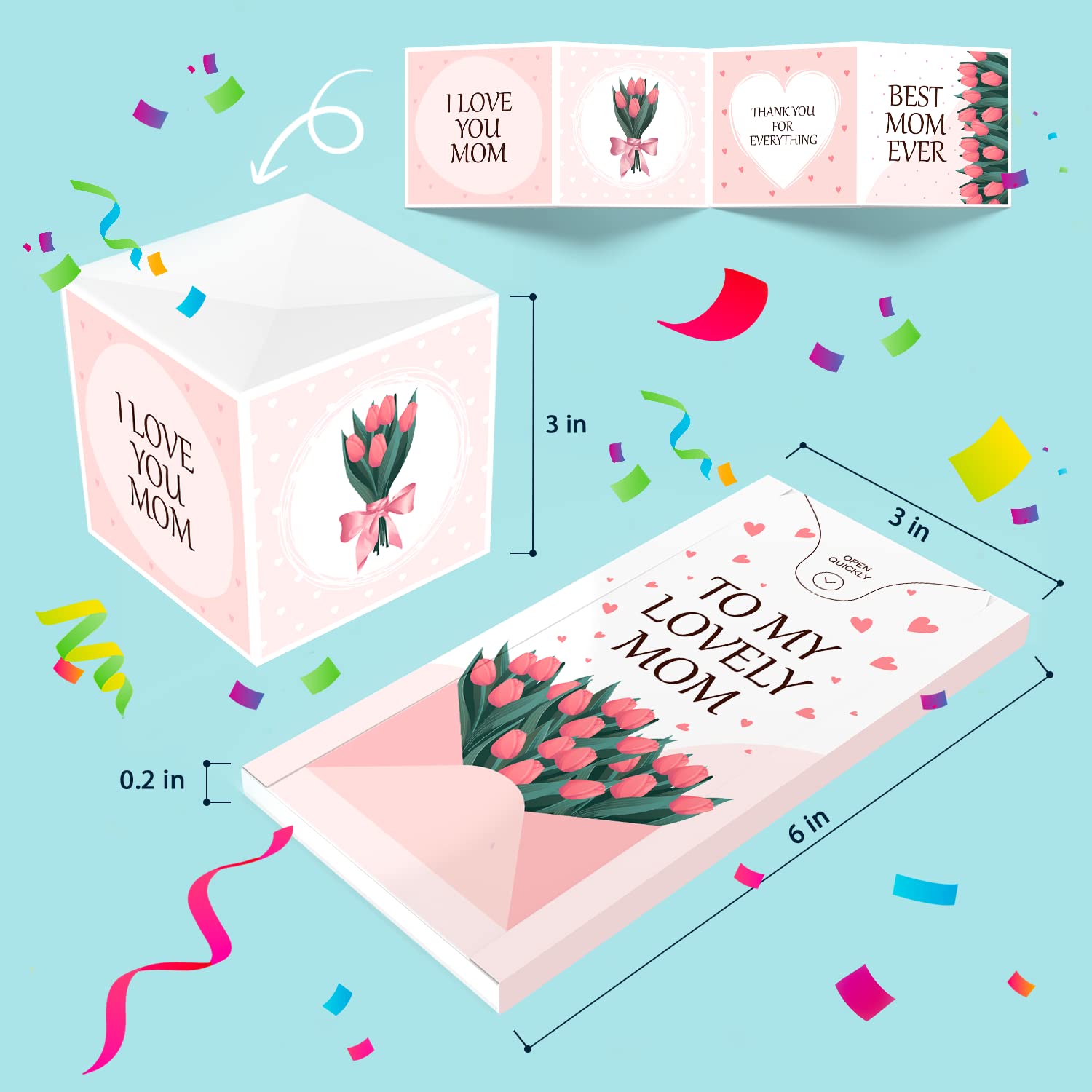 Notta&Belle FEEL LOVE EVERY MINUTE «BOOM» Exploding Birthday Confetti Card (party balloons), Surprise Prank Card Pop up