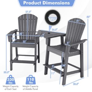 Giantex Tall Adirondack Chair Set of 2 - Outdoor HDPE Barstools w/Middle Connecting Tray & Umbrella Hole, Counter Height Bar Chair, Weather Resistant, Ideal for Patio, Backyard, Poolside (Grey)