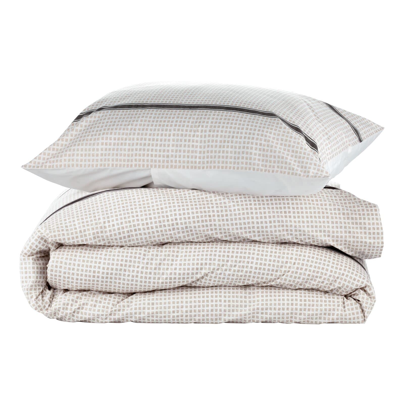 Nate Home by Nate Berkus 250TC 2-Piece Printed Shapes All-Season Cotton Duvet Cover Set | Bedding Set from mDesign - Twin Size - 1 Duvet Cover/1 Pillow Sham, Pearl/Night (Taupe/Black)