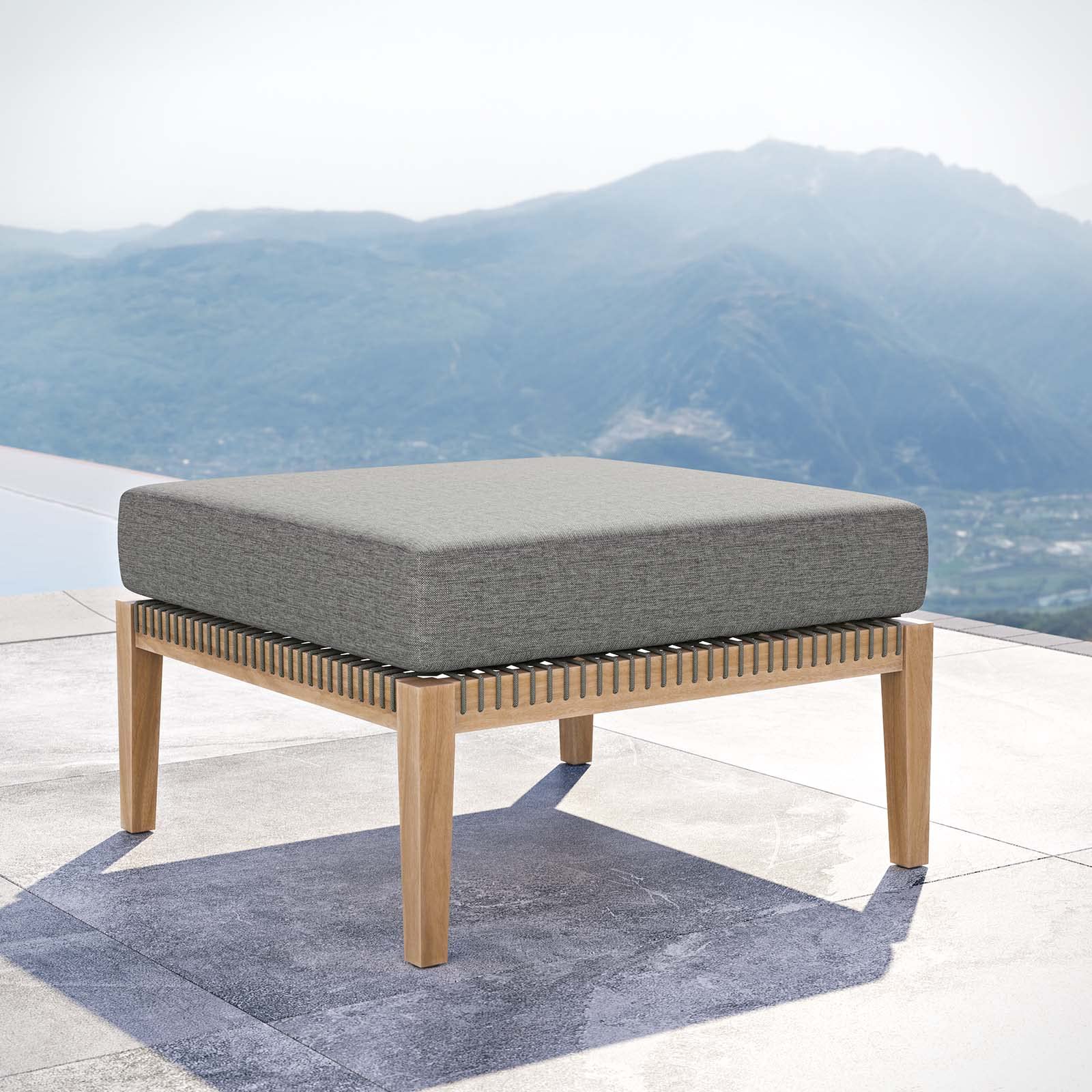 Modway Clearwater Outdoor Patio Teak Wood Ottoman in Gray Graphite