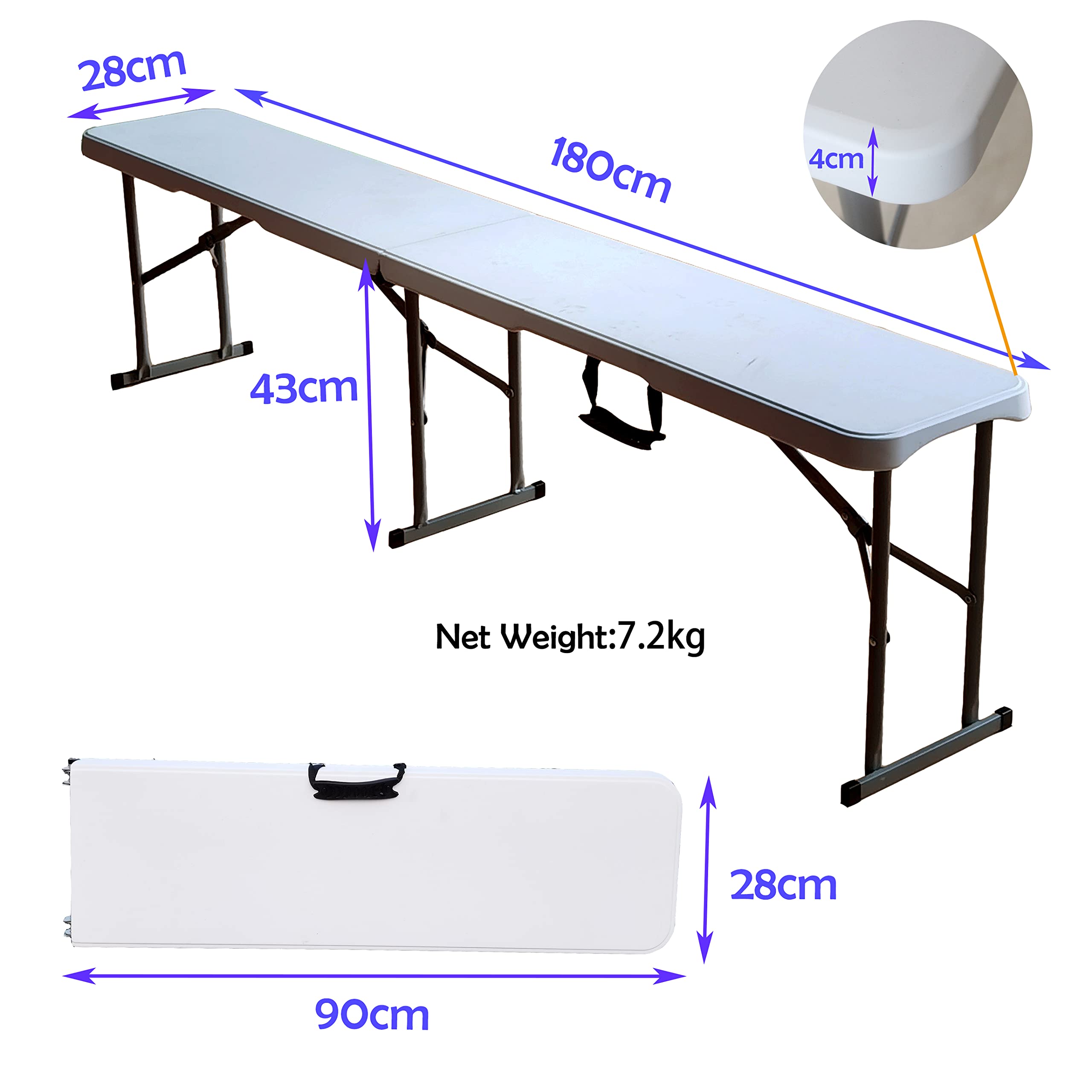 deaciber 2PCS 6ft Folding Benches Heavy Duty for Garden Picnic BBQ Party Camping Dining Seat