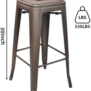 Elevon 30 Inches Metal Bar Stools High Backless Stools Indoor Outdoor Stackable Kitchen Stools, Gun, Set of 4