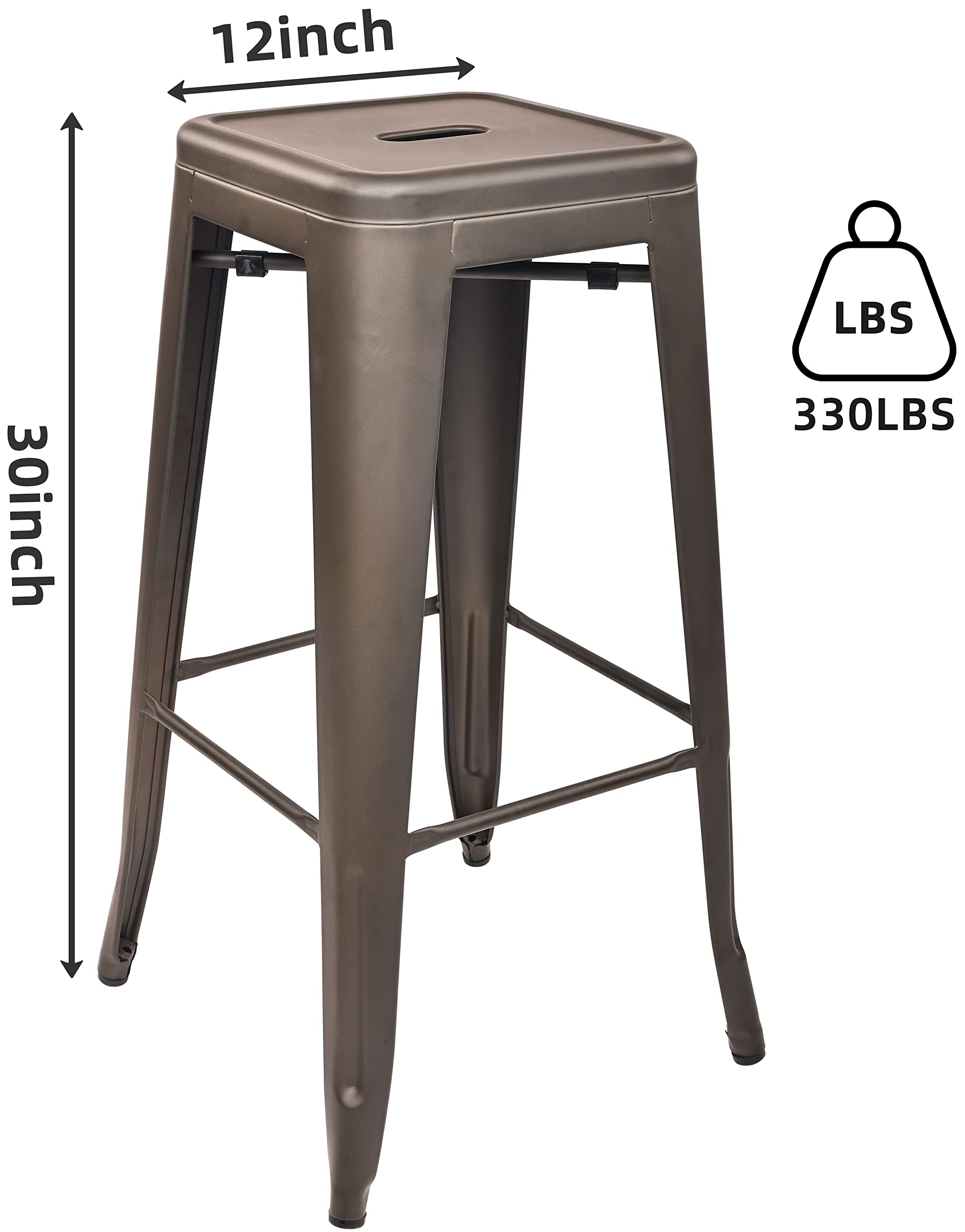 Elevon 30 Inches Metal Bar Stools High Backless Stools Indoor Outdoor Stackable Kitchen Stools, Gun, Set of 4