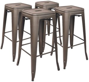 elevon 30 inches metal bar stools high backless stools indoor outdoor stackable kitchen stools, gun, set of 4