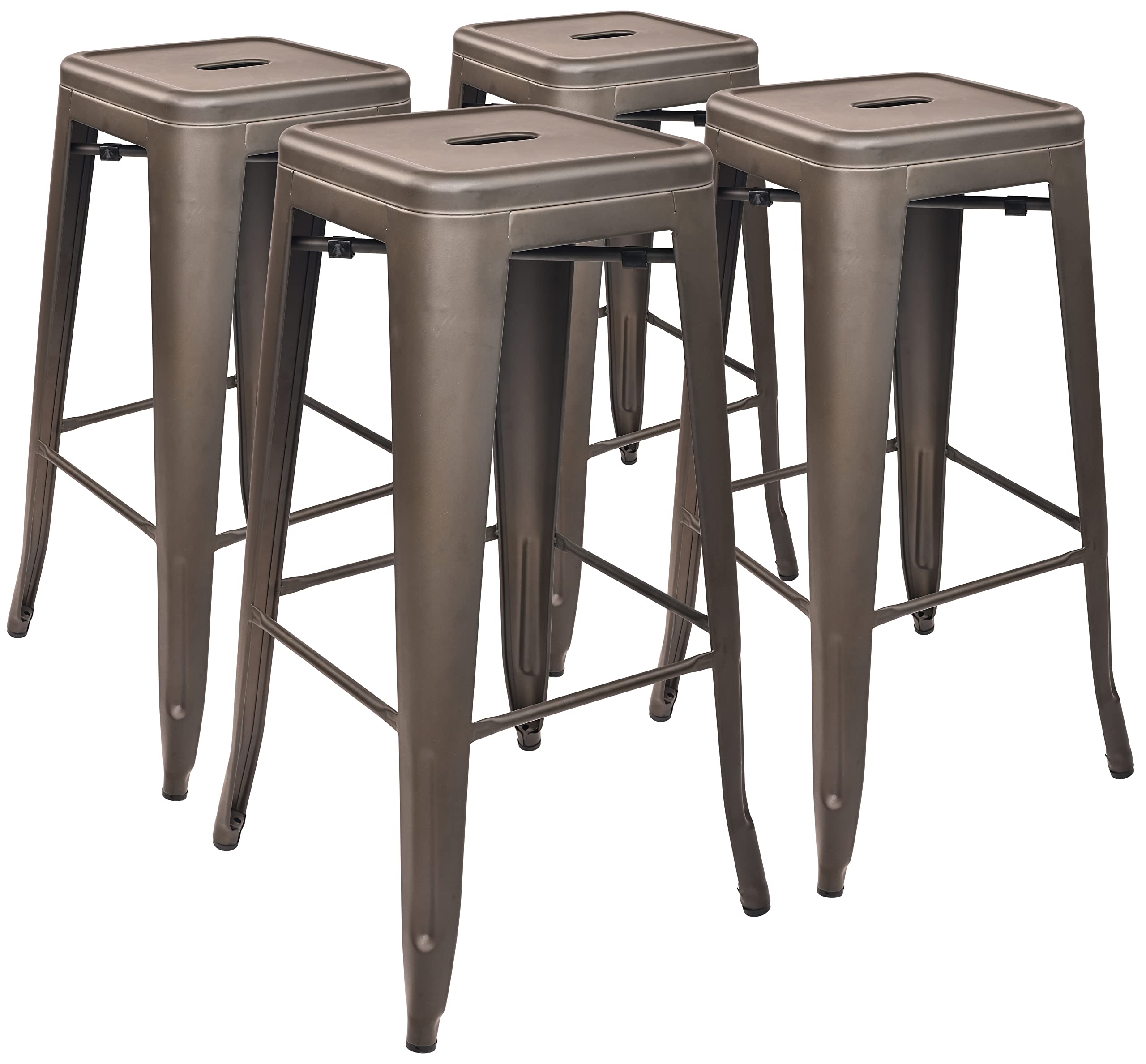 Elevon 30 Inches Metal Bar Stools High Backless Stools Indoor Outdoor Stackable Kitchen Stools, Gun, Set of 4