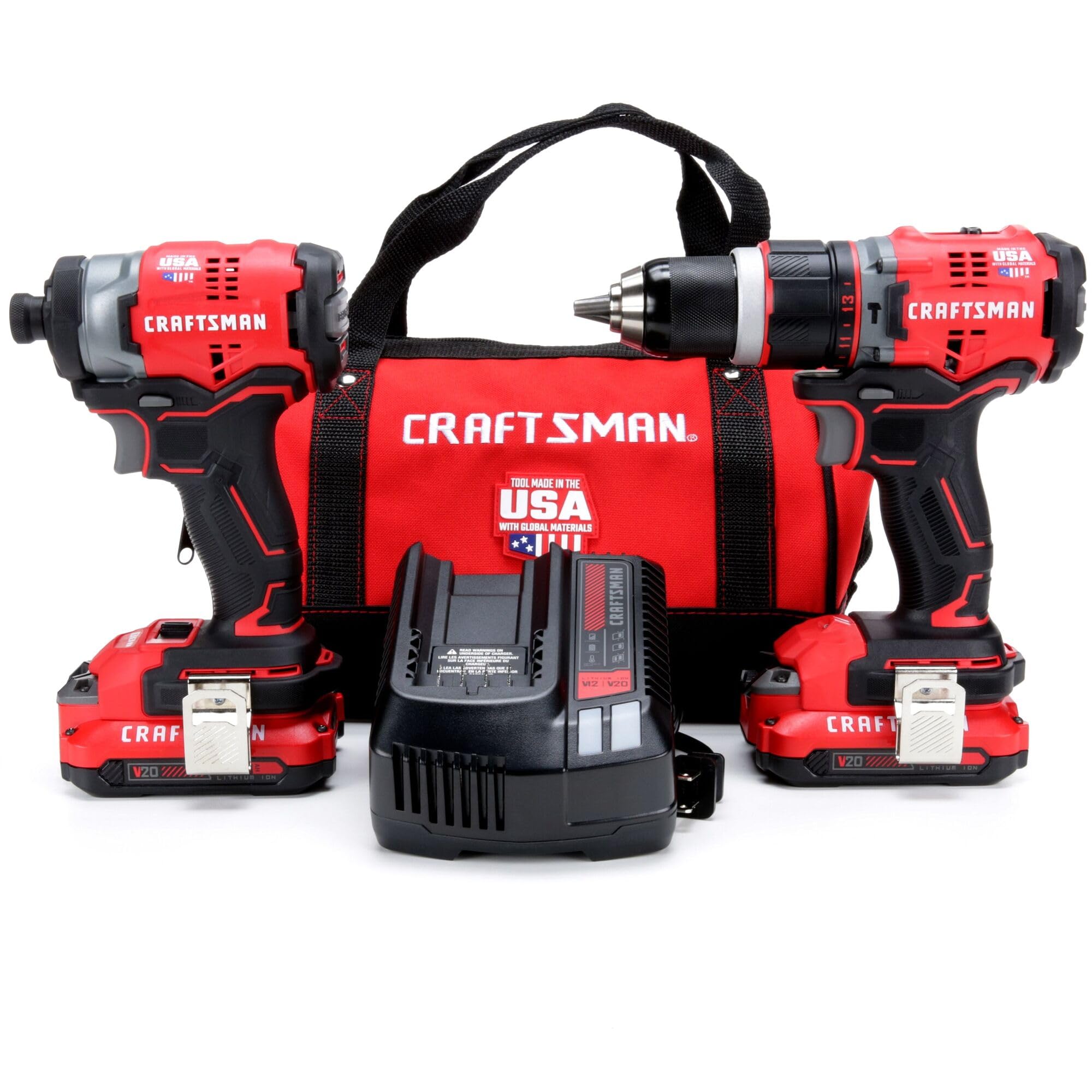 CRAFTSMAN V20 Cordless Hammer Drill and Impact Driver, Power Tool Combo Kit, 2 Batteries and Charger Included (CMCK220D2)