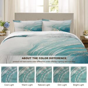 BaoNews Marble Texture Duvet Cover Set King Size,3 Pieces Turquoise Gold Silver Luxury Fluid Bedding Set Hotel Quality PolyesterComforter Cover Set with 2 Pillowcases(No Filler)