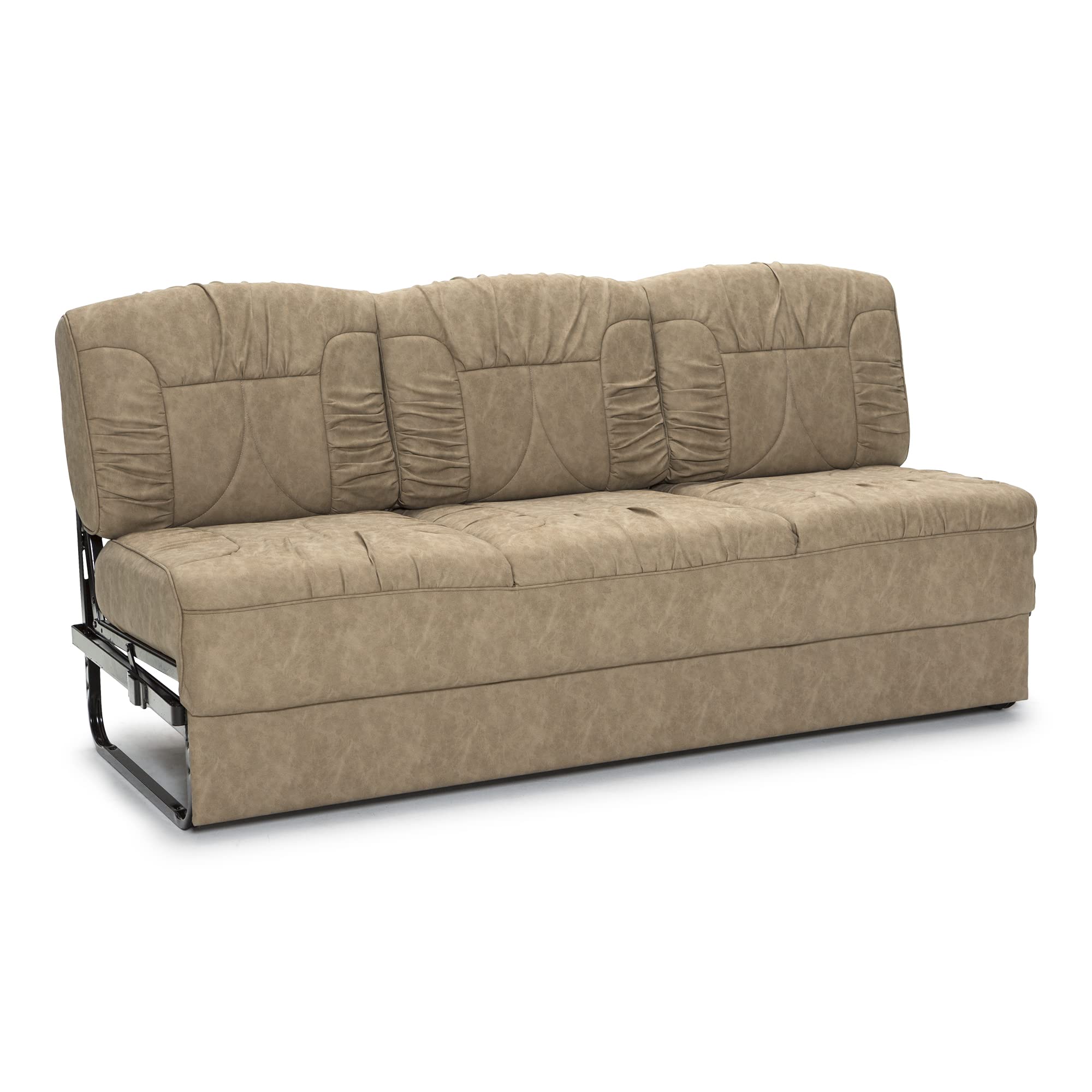 Qualitex Belmont 68" RV Sofa Bed, Ultimate Leather, Full Size Bed, w/Cupholders, Removable, Slide-Out Arms, Fawn