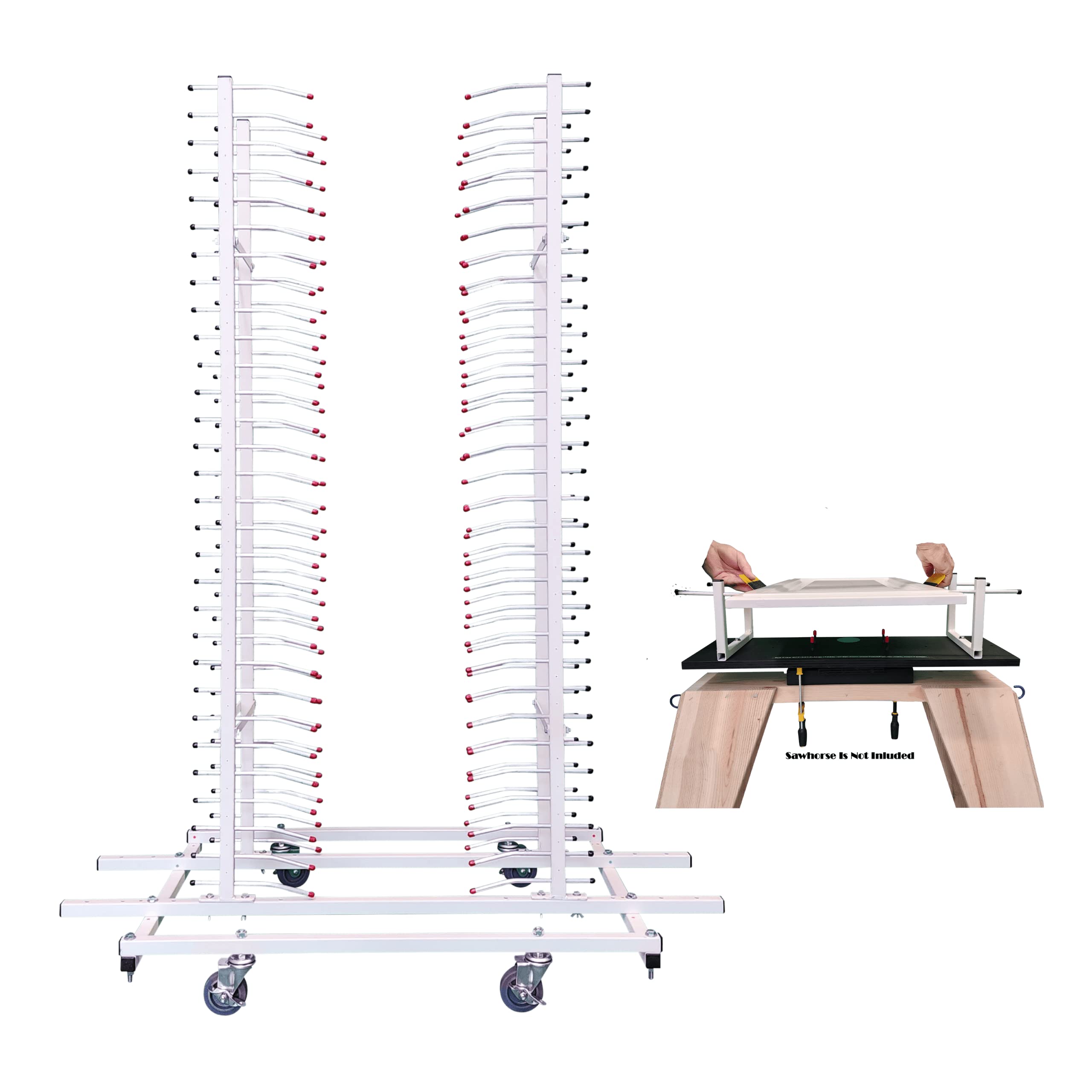 Rotating Spray Rack & 30 Door Dry Storage Rack With Wheels