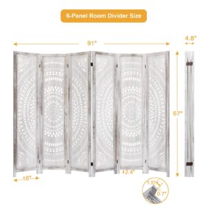 Salfanre 6 Panel Room Divider, Room Divider Screen, Room Divider Panel, Folding Screen Room Divider, 5.6 Ft, White