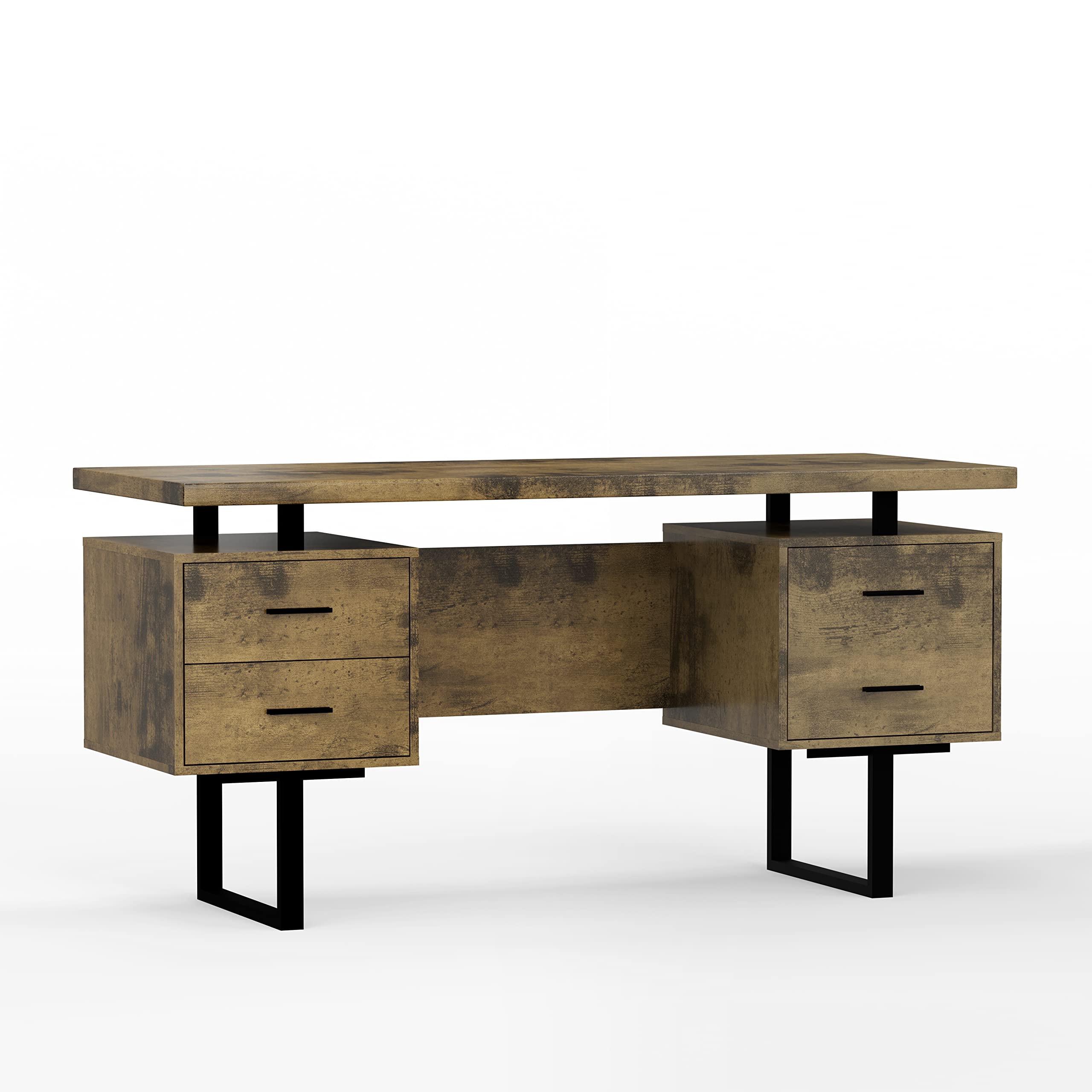 60'' Mariposa Home Office Computer Desk - Reclaimed Brown Top, Reclaimed Brown Body, Black Metal, Black Hardware