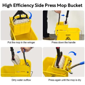 Matthew Cleaning Compact Mop Bucket INCL.2 Pack Mop Head with Side Press Wringer On Wheels,Tandem Portable Floor Cleaning Wavebrake,Ideal for Household,Industrial,Restaurant,Janitorial Use-22 Quart