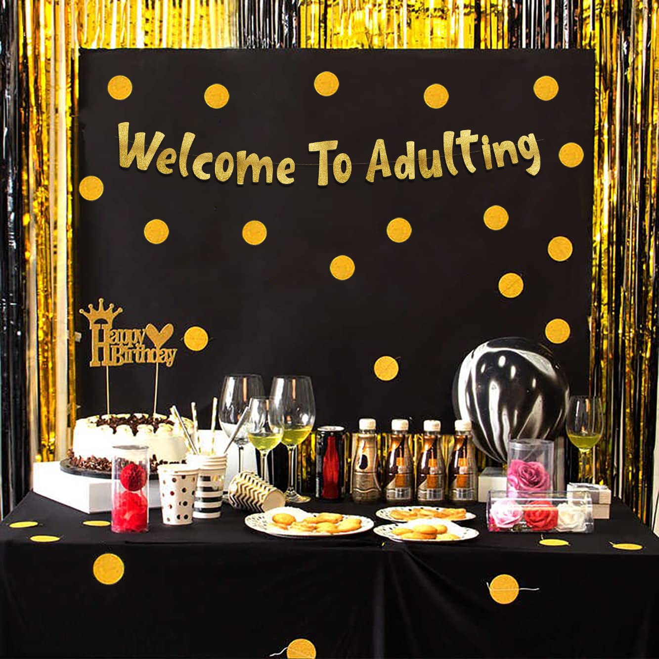 Welcome To Adulting Gold Glitter Banner – 18th and 21st Birthday Banner - Graduation Party Decorations Favors and Supplies