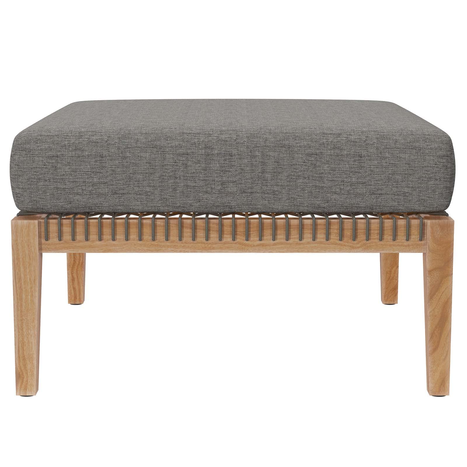 Modway Clearwater Outdoor Patio Teak Wood Ottoman in Gray Graphite