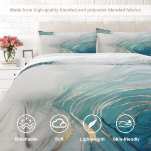 BaoNews Marble Texture Duvet Cover Set King Size,3 Pieces Turquoise Gold Silver Luxury Fluid Bedding Set Hotel Quality PolyesterComforter Cover Set with 2 Pillowcases(No Filler)