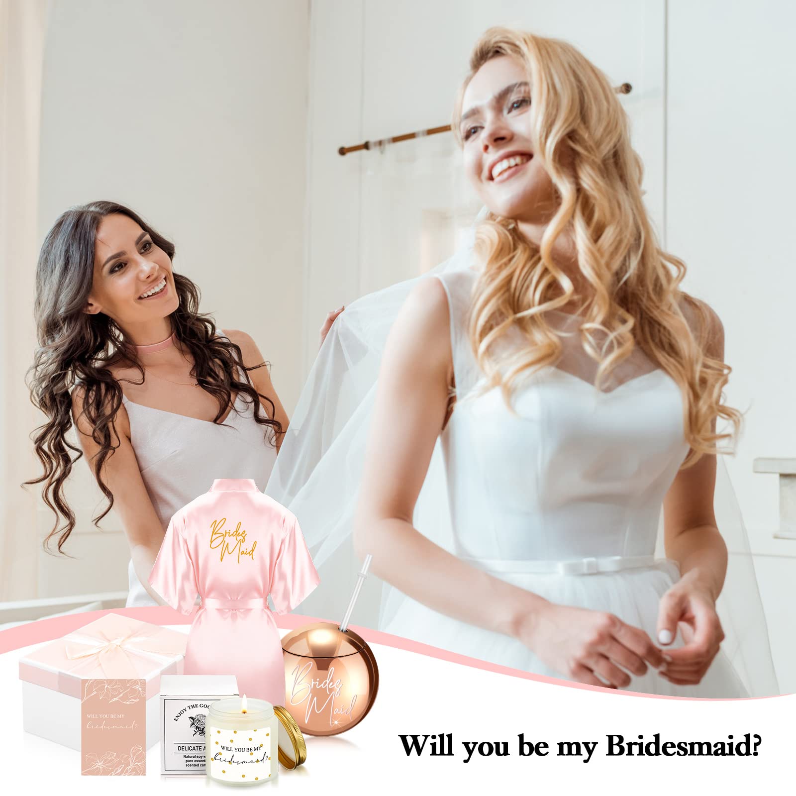 Bridesmaid Proposal Gifts with Bridesmaid Robes Wedding Candles Drink Tumbler with Straw Gift Box Bridesmaid Proposal Card