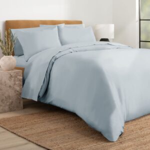 nate home by nate berkus 200tc 3-piece cotton percale duvet cover | crisp, cool, breathable bedding set from mdesign - king size - 1 duvet cover/2 pillow shams, heron (light blue)