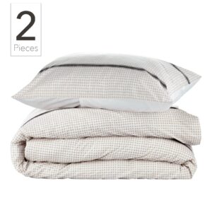 Nate Home by Nate Berkus 250TC 2-Piece Printed Shapes All-Season Cotton Duvet Cover Set | Bedding Set from mDesign - Twin Size - 1 Duvet Cover/1 Pillow Sham, Pearl/Night (Taupe/Black)