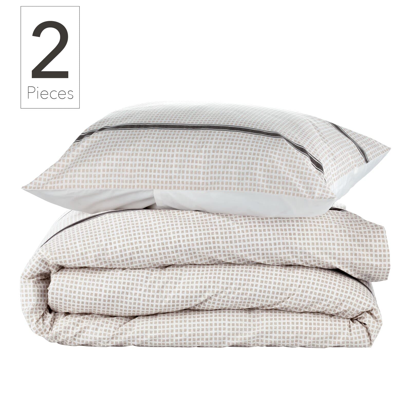 Nate Home by Nate Berkus 250TC 2-Piece Printed Shapes All-Season Cotton Duvet Cover Set | Bedding Set from mDesign - Twin Size - 1 Duvet Cover/1 Pillow Sham, Pearl/Night (Taupe/Black)