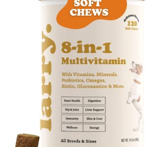 8-in-1 Multivitamin Dog Supplement by Larry | Heart, Digestion, Liver, Skin, Coat, & Joint Support Supplement for Dogs | with Vitamins, Minerals, Omegas, & Glucosamine Chondroitin | 120 Soft Chews