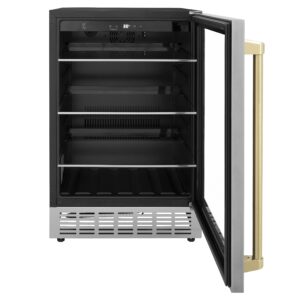 ZLINE 24" Autograph Edition 154 Can Beverage Cooler Fridge with Adjustable Shelves in Stainless Steel with Champagne Bronze Accents (RBVZ-US-24-CB)