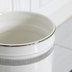 Motifeur Bathroom Wastebasket - Ceramic Decorative Trash Can (Rhinestones, White)