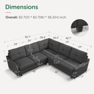 HONBAY Convertible Sectional Sofa L Shaped Couch for Small Apartment Reversible Sectional Couches for Living Room,Dark Grey