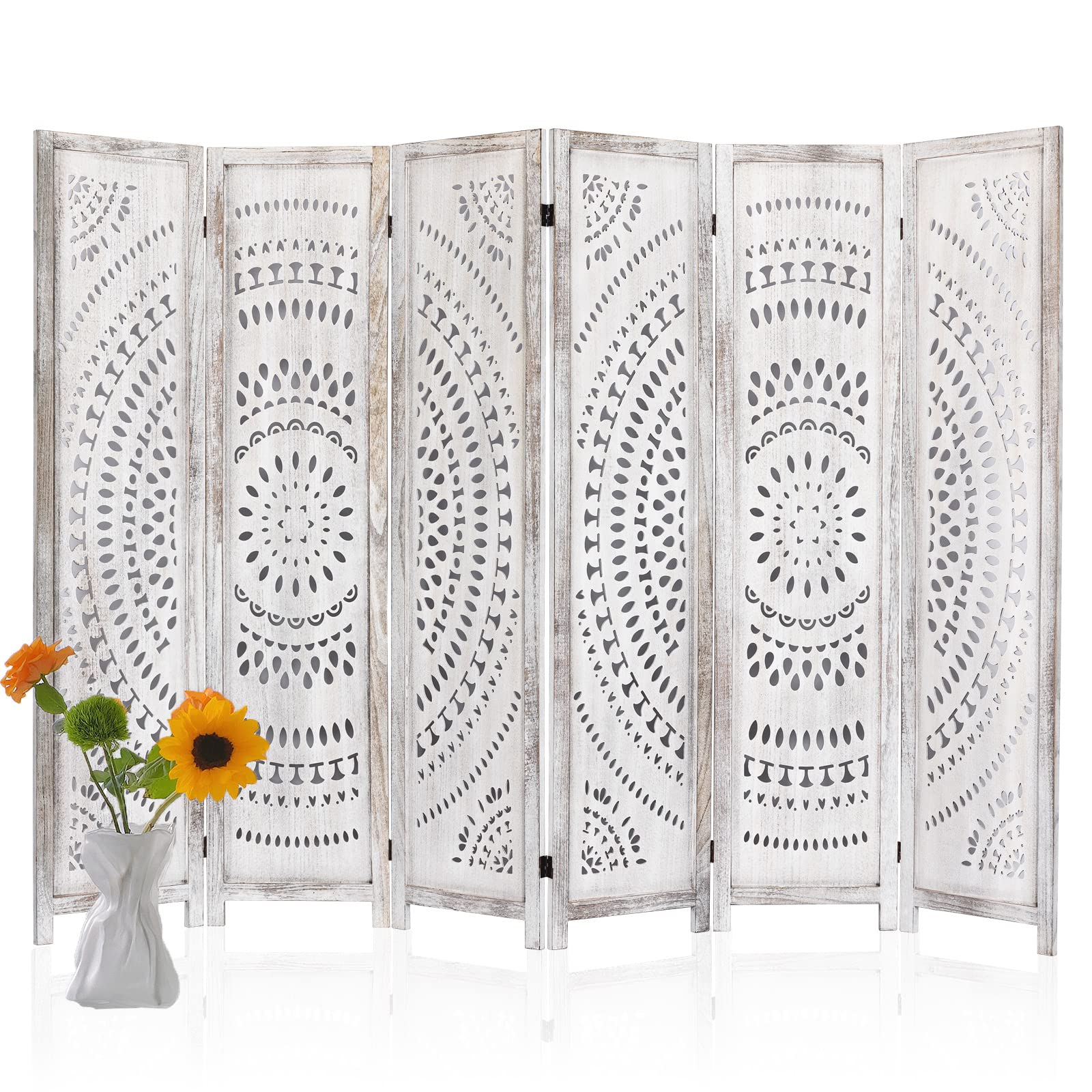 Salfanre 6 Panel Room Divider, Room Divider Screen, Room Divider Panel, Folding Screen Room Divider, 5.6 Ft, White