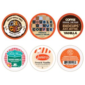 perfect samplers french vanilla coffee pods variety pack, medium roast coffee for keurig k cups machines, vanilla coffee pods sampler, 30 count