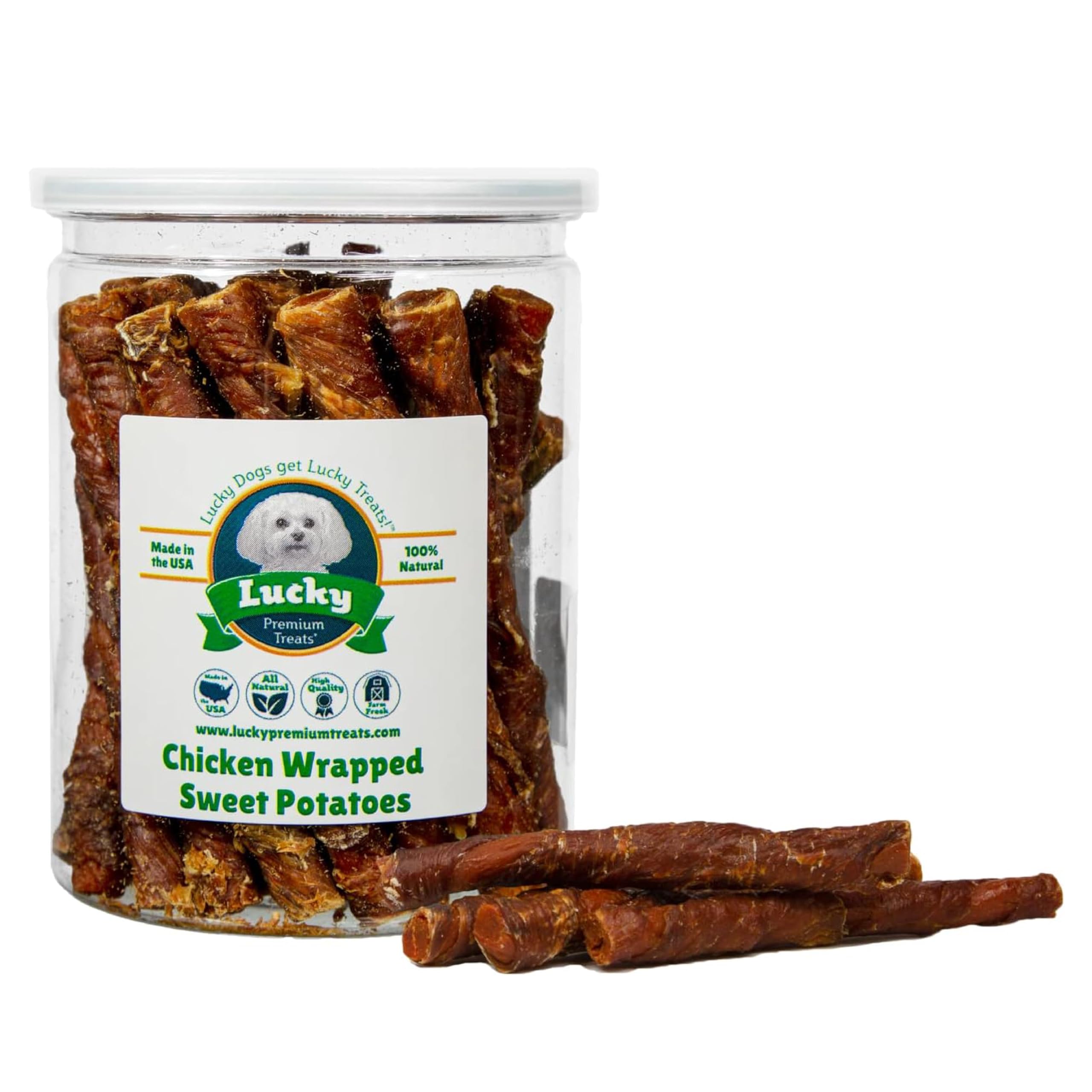 Lucky Premium Treats Chicken Wrapped Sweet Potato Dog Treats, Natural Sweet Potato and Chicken Wraps, Gluten-Free Dog Chews, Healthy Snacks for Dogs, 4.5", 23 Chews