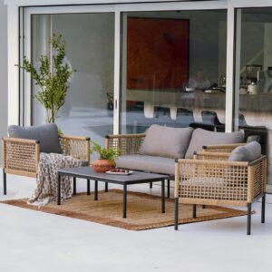 Grand patio Outdoor 4-Piece Conversation Set Rust Free Patio Furniture Set Open-Weave Wicker Olefin Modern Sofa Seating for Garden, Backyard, Balcony, Gray