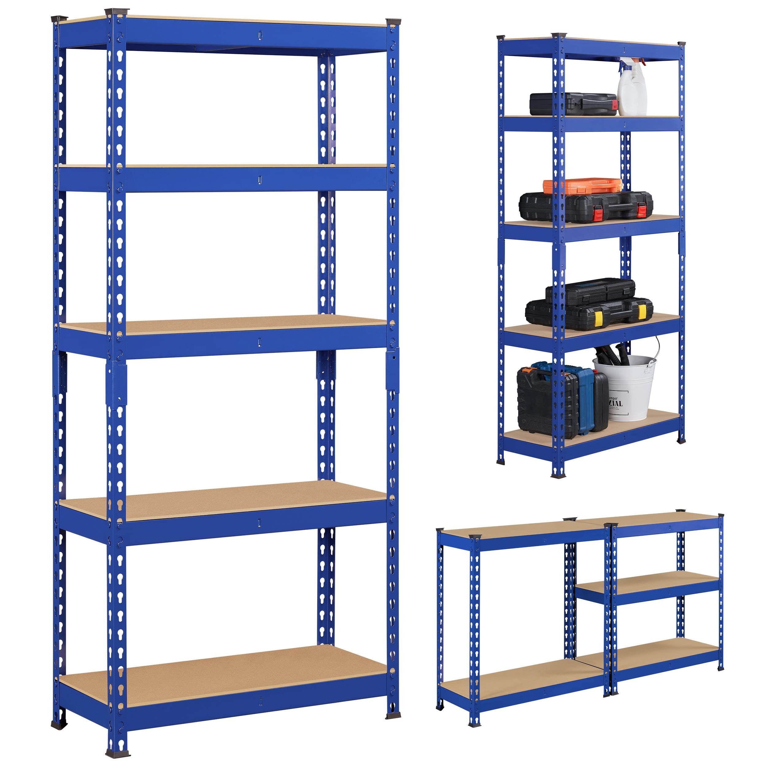 Topeakmart 4 PCS 5-Tier Utility Shelves, Metal Storage Shelves Garage Shelving Unit Adjustable Garage Storage Shelves Storage Racks Heavy Duty Shed Shelving- Blue, 27.5 x 12 x 60 Inch