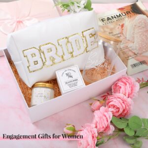 3 Pcs Bride To Be Gifts Box, Bridal Shower Bachelorette Gifts for Bride, Bride Cup Glass 16.9 oz Happy Wedding Scented Bride Candle White Bride Makeup Bag Wedding Gift Engagement Gifts for Women Her