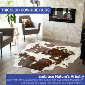 Cowhides Direct Genuine Cowhide Rug - Tricolor Cow Fur Rugs for Living Room, Bedroom & More - Authentic Cow Rug (7’x8’ Tricolor)