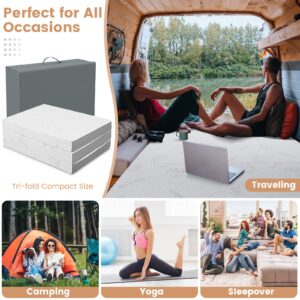 Giantex Folding Mattress, 4 Inch Gel-Infused Tri-fold Mattress with Bamboo Cover & Carry Bag, CertiPUR-US Certified, Foldable Cooling Mattress Topper for Guest Room Dorm RV Camp Floor, Twin XL