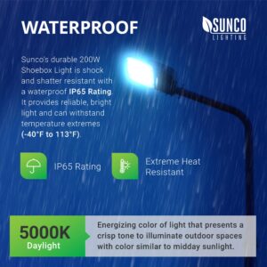 Sunco LED Parking Lot Light, Pole Outdoor Street Lights 200W Dusk to Dawn Photocell HID Replacement, 5000K Daylight, 26000 LM, Dimmable 1-10V, Waterproof Commercial Grade UL Listed 2 Pack