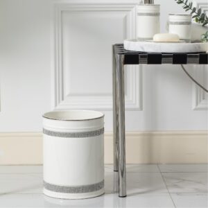 Motifeur Bathroom Wastebasket - Ceramic Decorative Trash Can (Rhinestones, White)