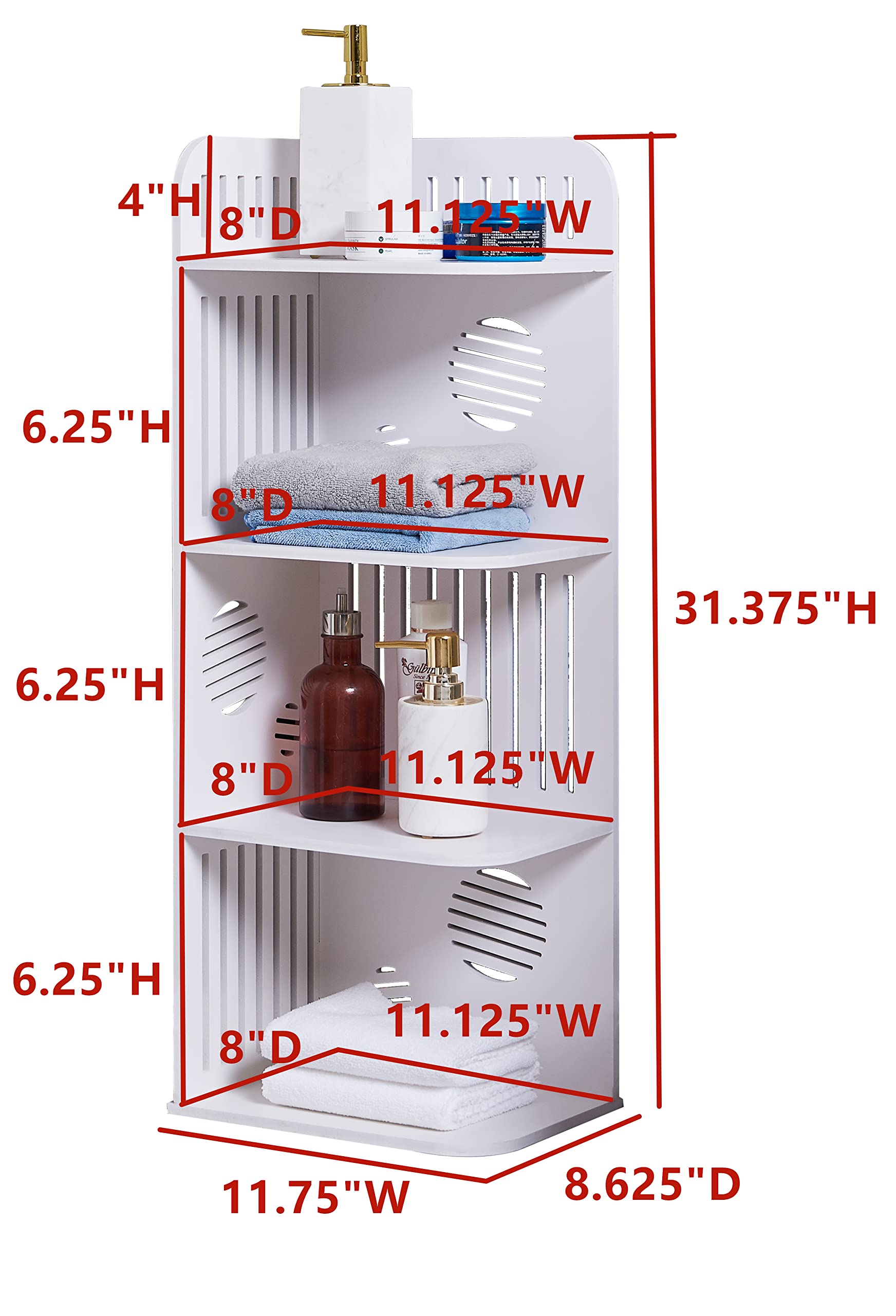 KB Designs - 4-Tier Corner Waterproof Bathroom Shelves Stand Organizer for Living Room, Bedroom, Home Office, White