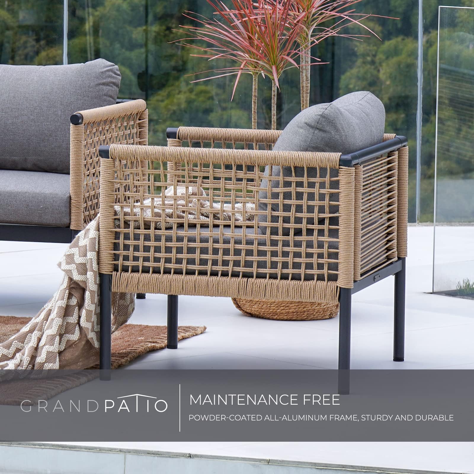 Grand patio Outdoor 4-Piece Conversation Set Rust Free Patio Furniture Set Open-Weave Wicker Olefin Modern Sofa Seating for Garden, Backyard, Balcony, Gray