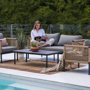 Grand patio Outdoor 4-Piece Conversation Set Rust Free Patio Furniture Set Open-Weave Wicker Olefin Modern Sofa Seating for Garden, Backyard, Balcony, Gray