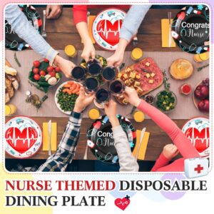 Hortsun 144 Pieces Nurse Graduation Party Supplies Nurse Week Paper Plates Bulk Medical Birthday Party Tableware Set Disposable Plates for Nurse Day Tableware Decoration