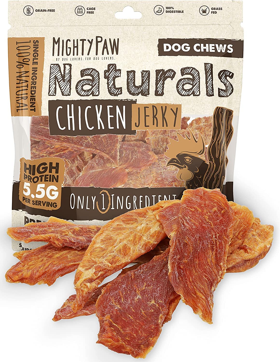 Mighty Paw Naturals Chicken Jerky for Dogs | Chicken Jerky Dog Treats for Small Dogs, Medium Pets and Large Breeds. Natural Dog Treats for Large Dogs, and Puppies. Dried Chicken Dog Jerky Treats 14 oz