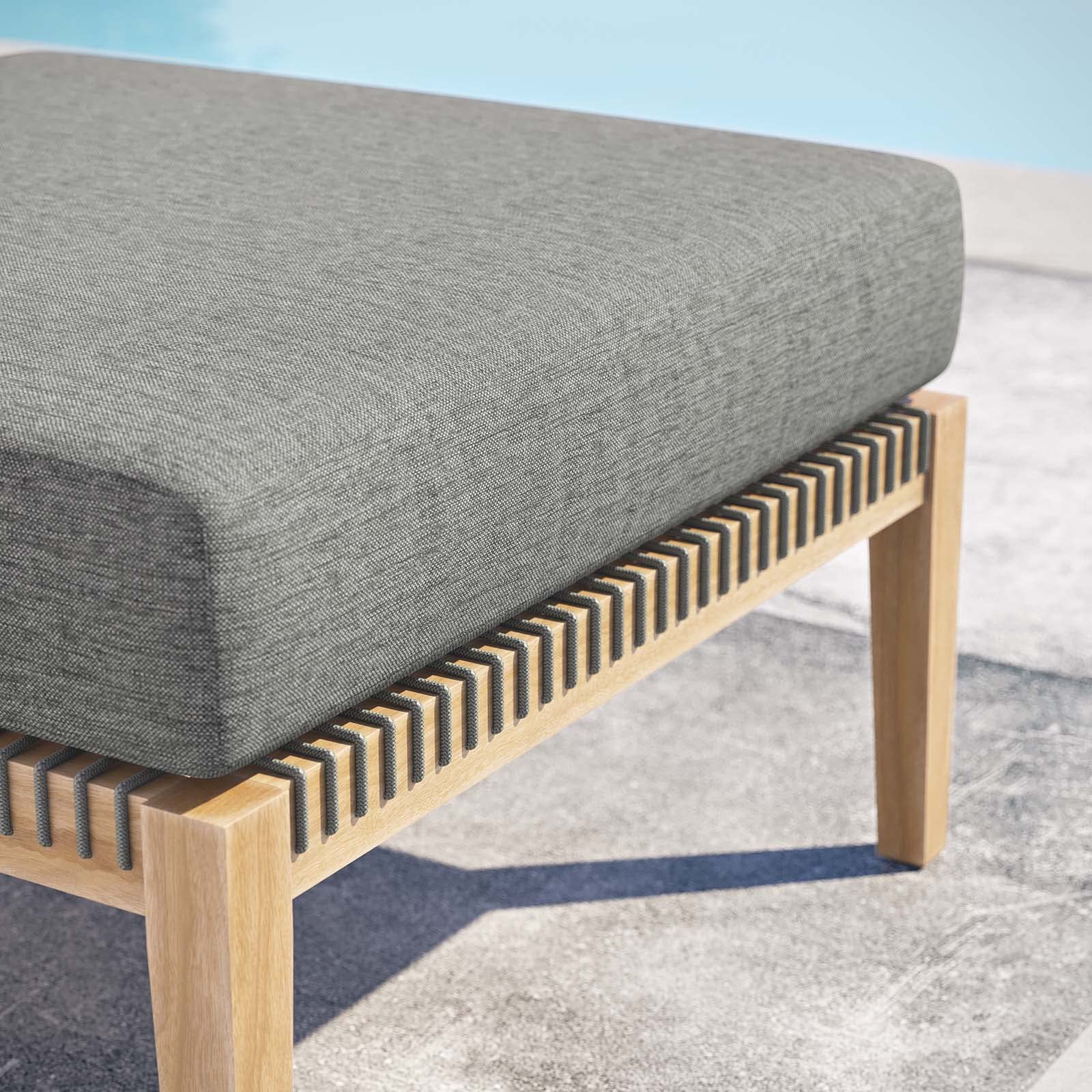 Modway Clearwater Outdoor Patio Teak Wood Ottoman in Gray Graphite