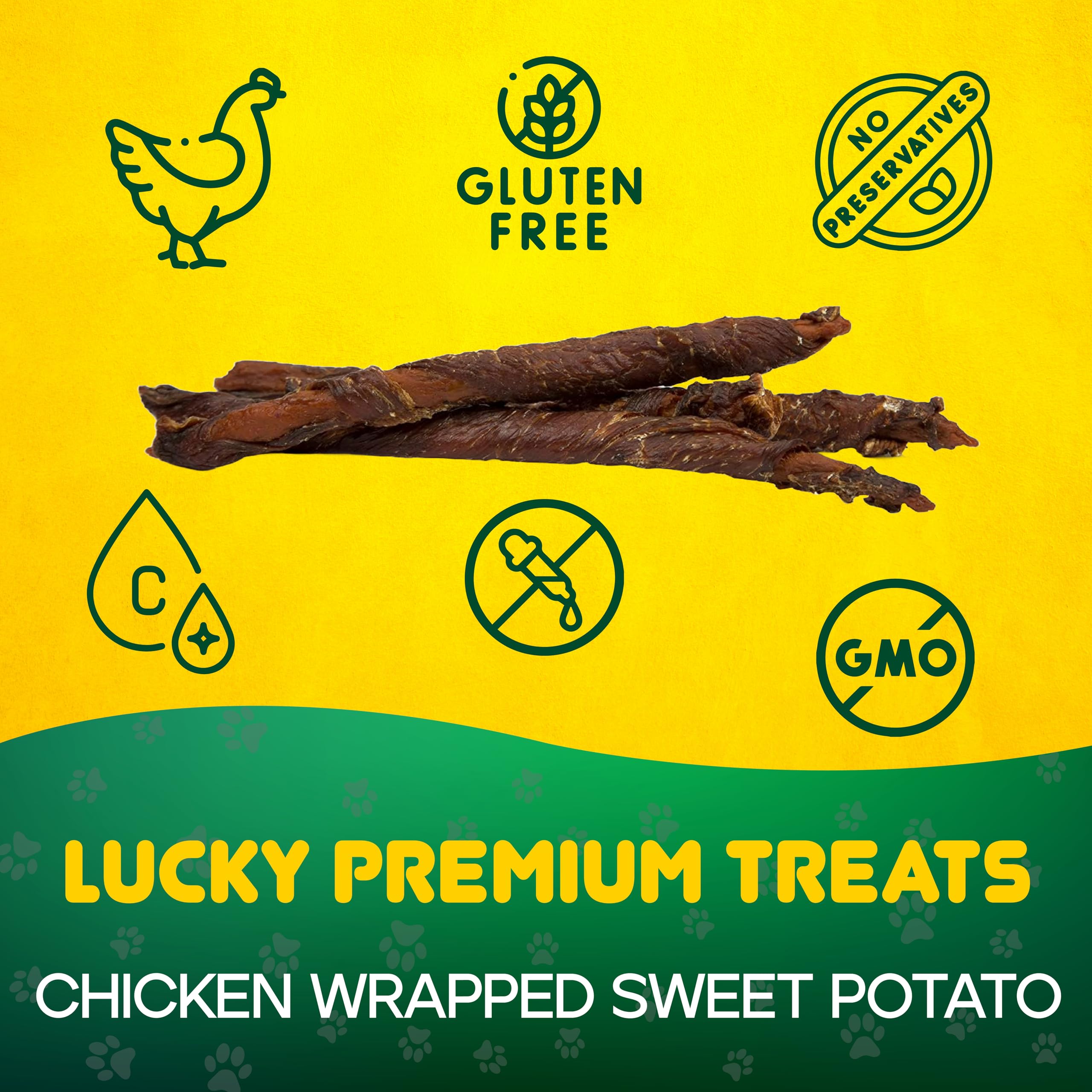 Lucky Premium Treats Chicken Wrapped Sweet Potato Dog Treats, Natural Sweet Potato and Chicken Wraps, Gluten-Free Dog Chews, Healthy Snacks for Dogs, 4.5", 23 Chews