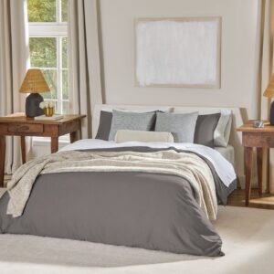 Nate Home by Nate Berkus 200TC 3-Piece Cotton Percale Duvet Cover | Crisp, Cool, Breathable Bedding Set from mDesign - King Size - 1 Duvet Cover/2 Pillow Shams, Charcoal (Dark Gray)